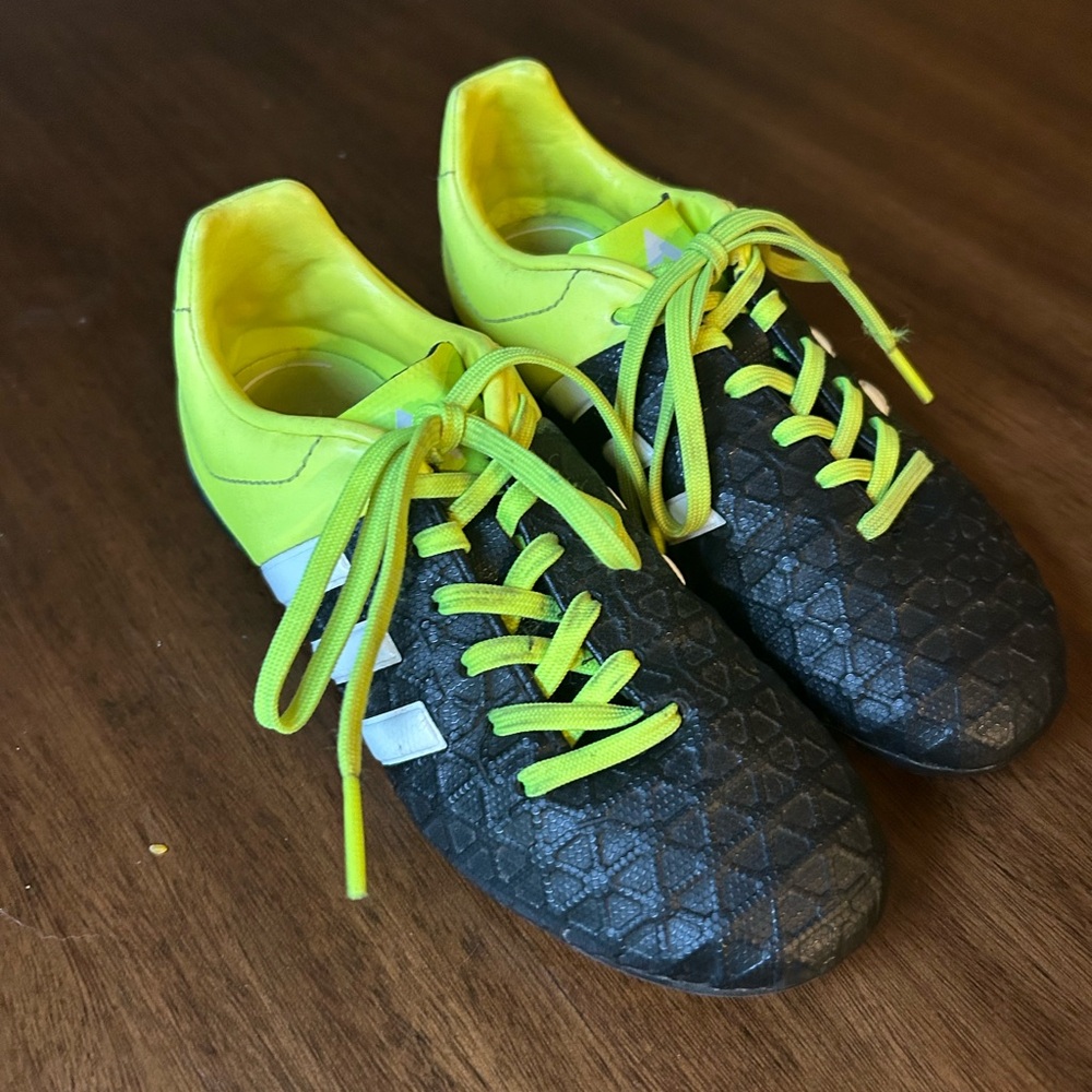 Adidas Black and Neon Yellow Kids Cleats
